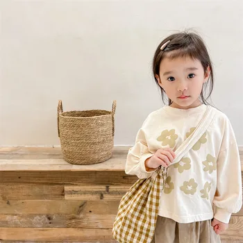 2025 New Girls Long Sleeve T Shirt Fashion Flower Print Children's T Shirt Cotton Baby Girl Bottoming Shirts Cotton Kids Tops