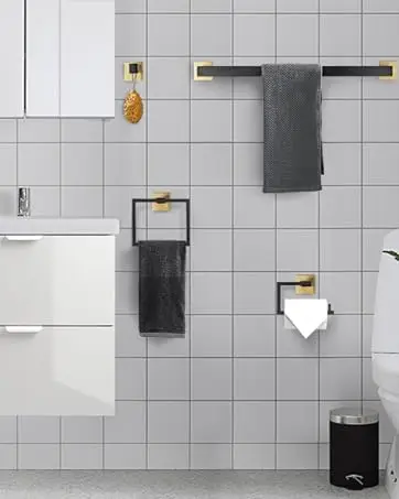 Description Picture 3 of itemYACVCL 5-Piece Bathroom Hardware Accessories Set 23.6 in Brushed Gold  Bar Towel Rack Sets Modern Towel Ring Kit Stainless Steel