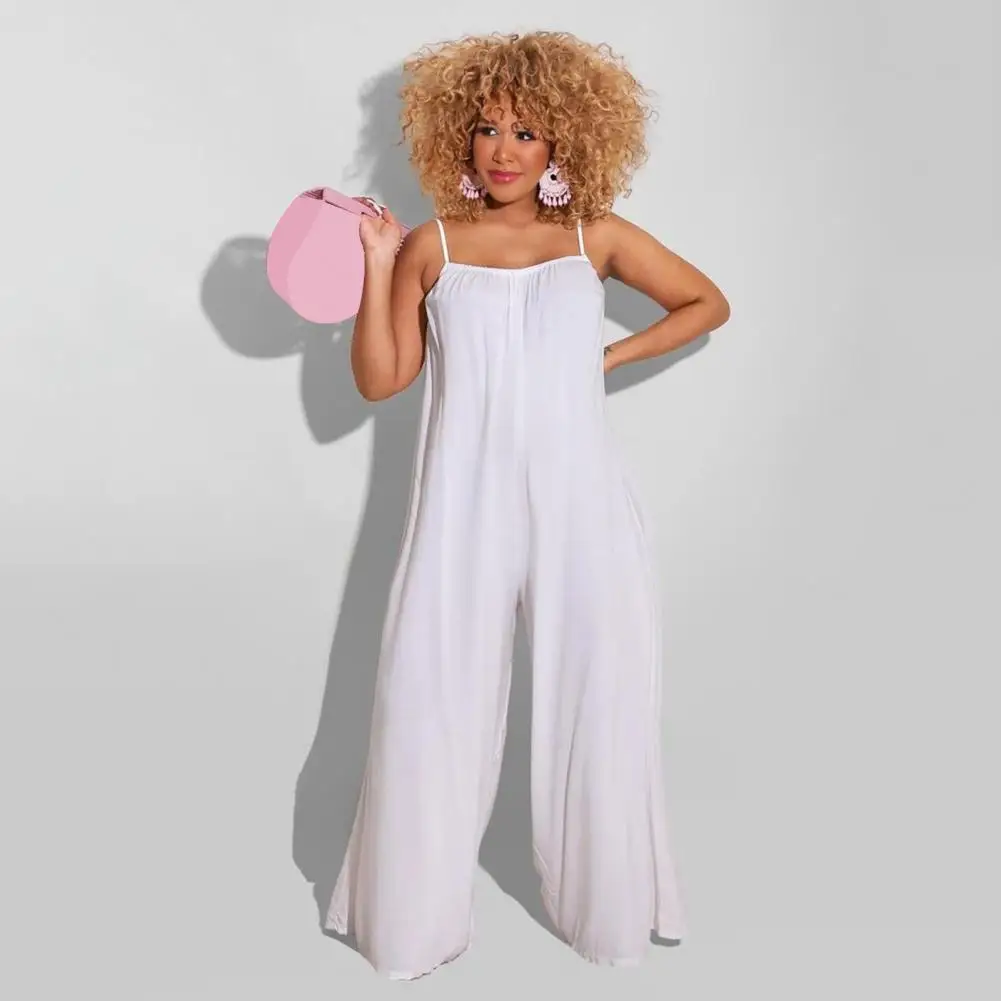

Relaxed Fit Jumpsuit Lady Summer Jumpsuit Stylish Women's Backless Sleeveless Jumpsuit Wide Leg Pleated Design for Vacation