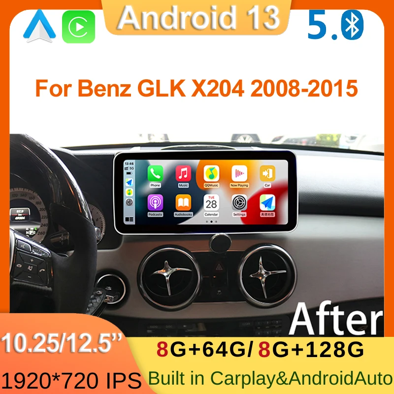 

8 ядер Android 13 Автомобильный мультимедийный плеер GPS Радио стерео видео авто Apple Carplay для Mercedes GLK Class X204 RHD