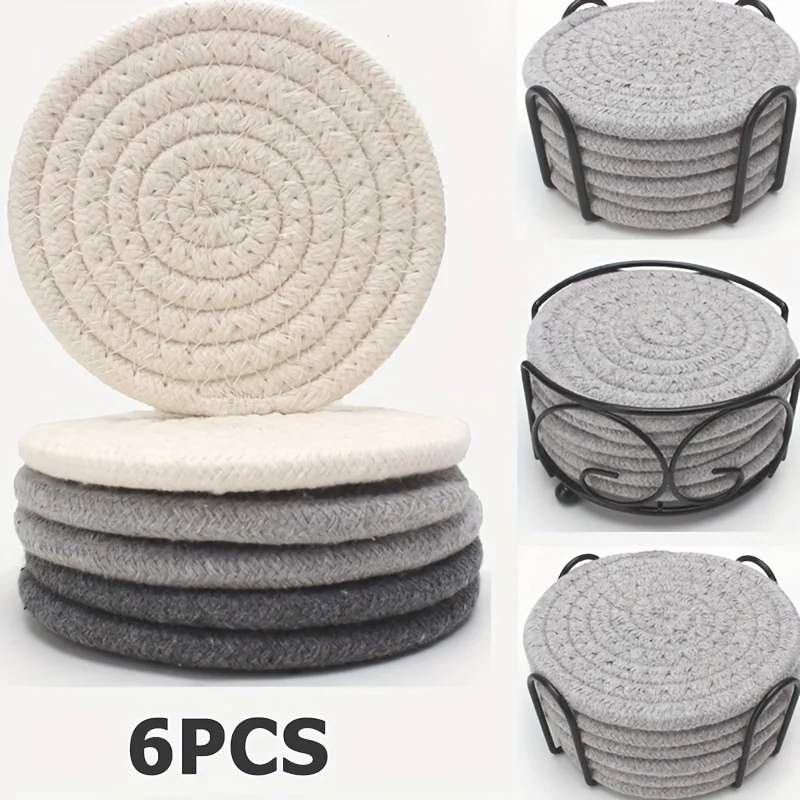 

6pcs New Heat Insulation Pad Household Teacup Pad Diameter 11CM Coaster Set Cotton Rope Weave Coaster