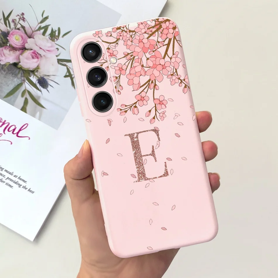 Fashion Crown Sakura Initial Letter Soft Silicone Phone Case