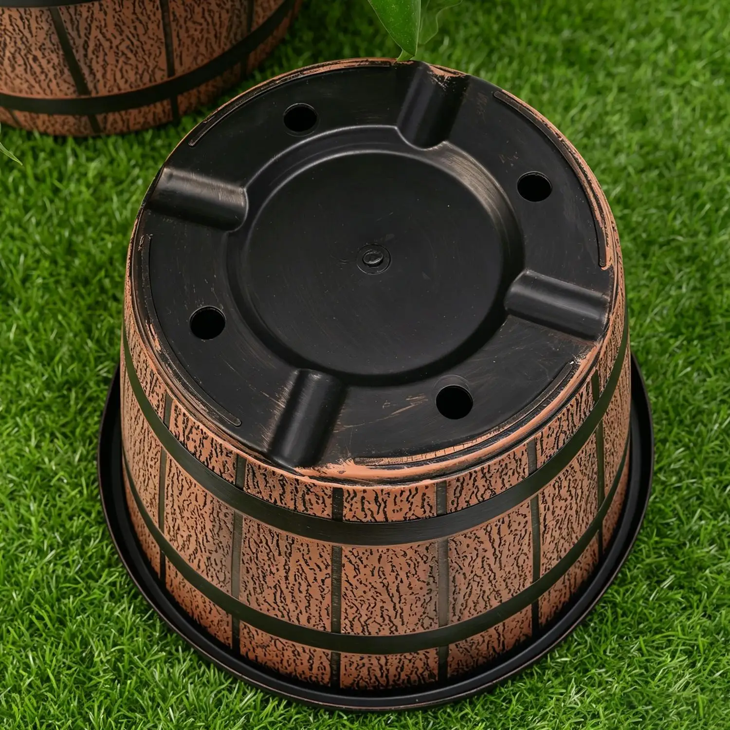 Rustic Wooden Barrel-Style Flower Pot for Home and Garden Decor