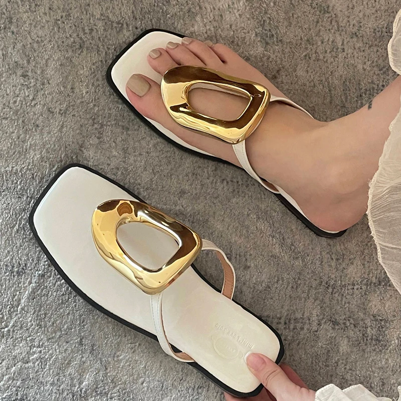 Flat Slippers For Ladies Luxury Ladies Slippers Fashion Metal Flip
