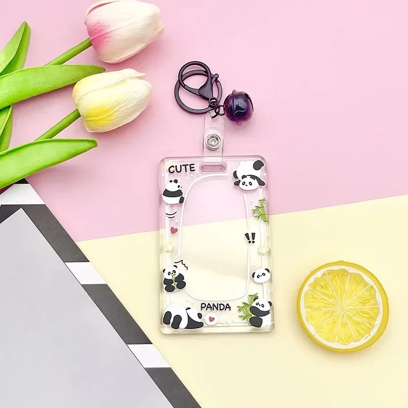 Kawaii Panda Card Holders Transparent Acrylic Card Cases Useful ID Holder Work Card Transportation Cards Holder images - 6