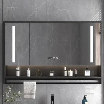 Armadietti da bagno intelligenti con specchio a parete con retroilluminazione Antiappannamento Mobili da bagno Specchio portaoggetti Armadietto integrato T 1