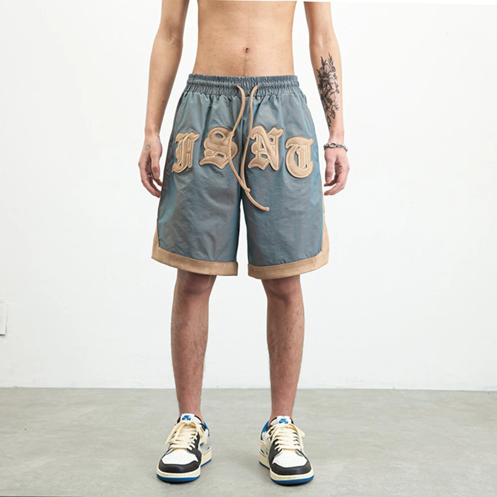 

Streetwear Letter Vintage Embroidery Elastic Waist Loose Outer Wear Mens Shorts 2023 New Summer Casual Couple Five-point Shorts