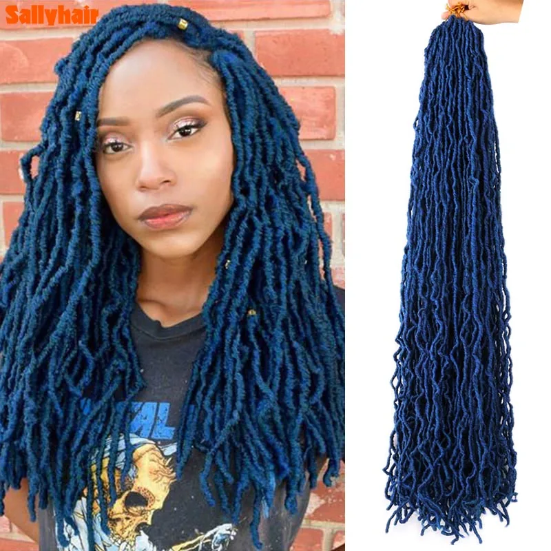 Synthetic Soft Faux Locs Braids Mix Blue Long Curly Dreadlocks 18Inch Hair  Extensions Pre Looped Locks Hair Crochet Braids - AliExpress