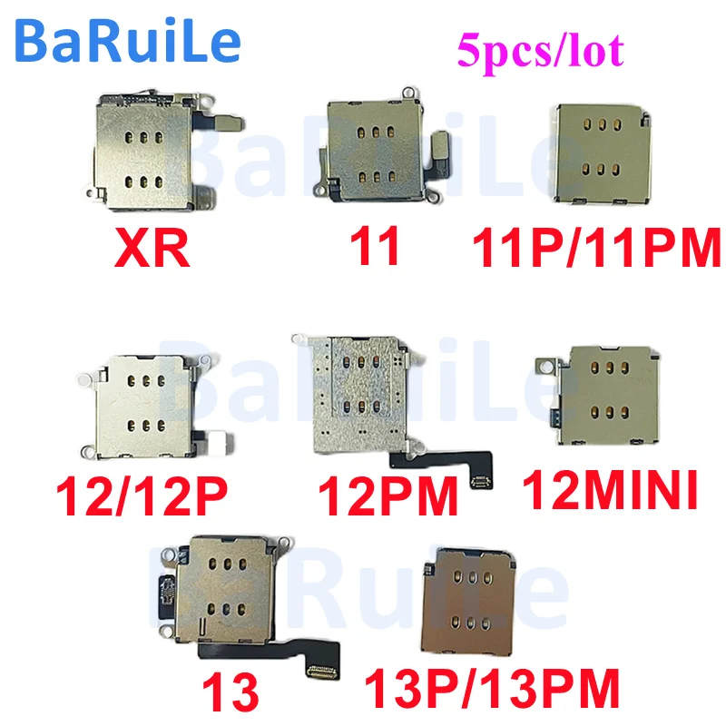 

BaRuiLe 5pcs Dual Sim Card Reader Tray Holder Socket Slot For iphone XR 11 12 Pro Max 13 14 Plus Adapter Flex Cable Repair Part