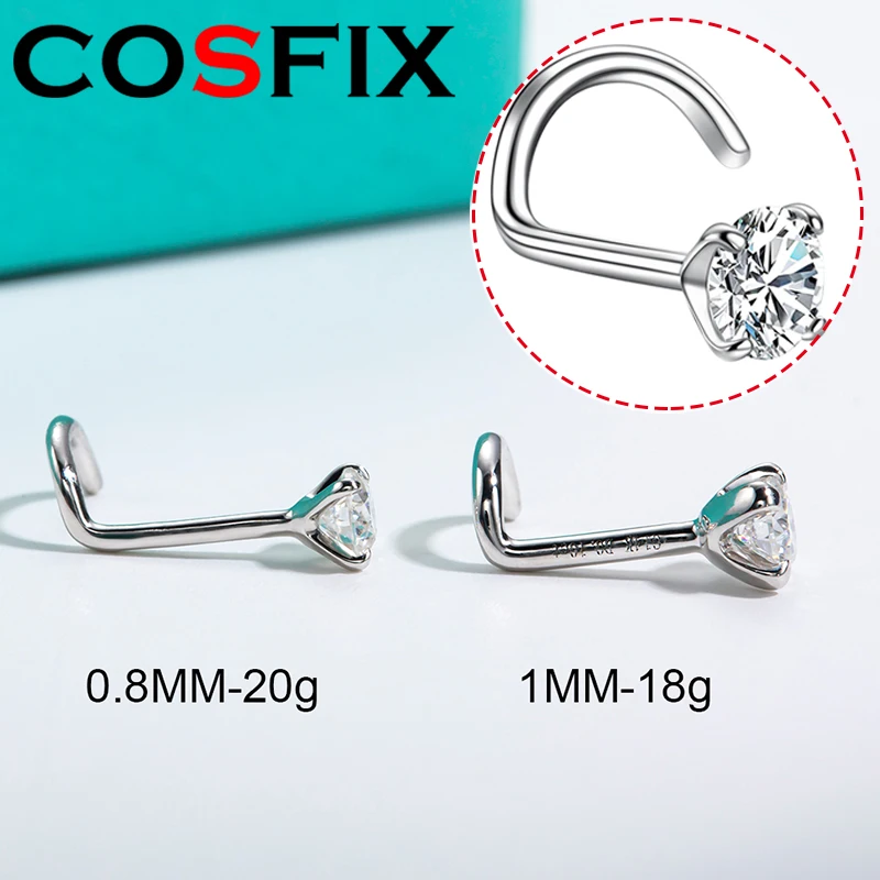 COSFIX Jewelry Solid s925 Silver Nose Ring 3mm Moissanite Diamond Pierce Body Jewelry Wholesale Rings