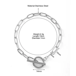 Gold - Toned Stainless Steel Clasp Chain Bracelet for Women - Minimalist Silver Bangle in Designer Fashion Jewelry (SHBR2423S)