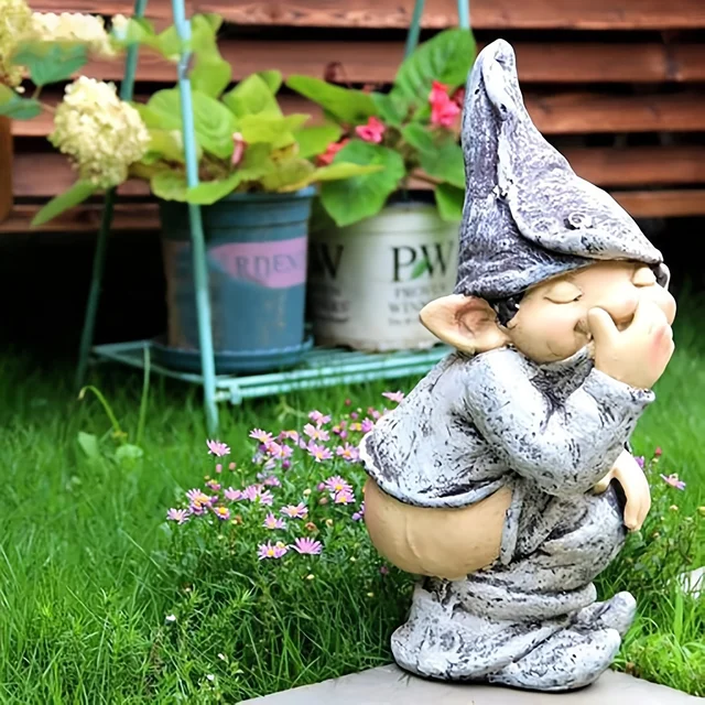 Kültéri Szobor, Szemtelen Knome Figure Gyep Dísz Törpe Szobrászat Terasz Udvari Dekoráció Táj Tornác