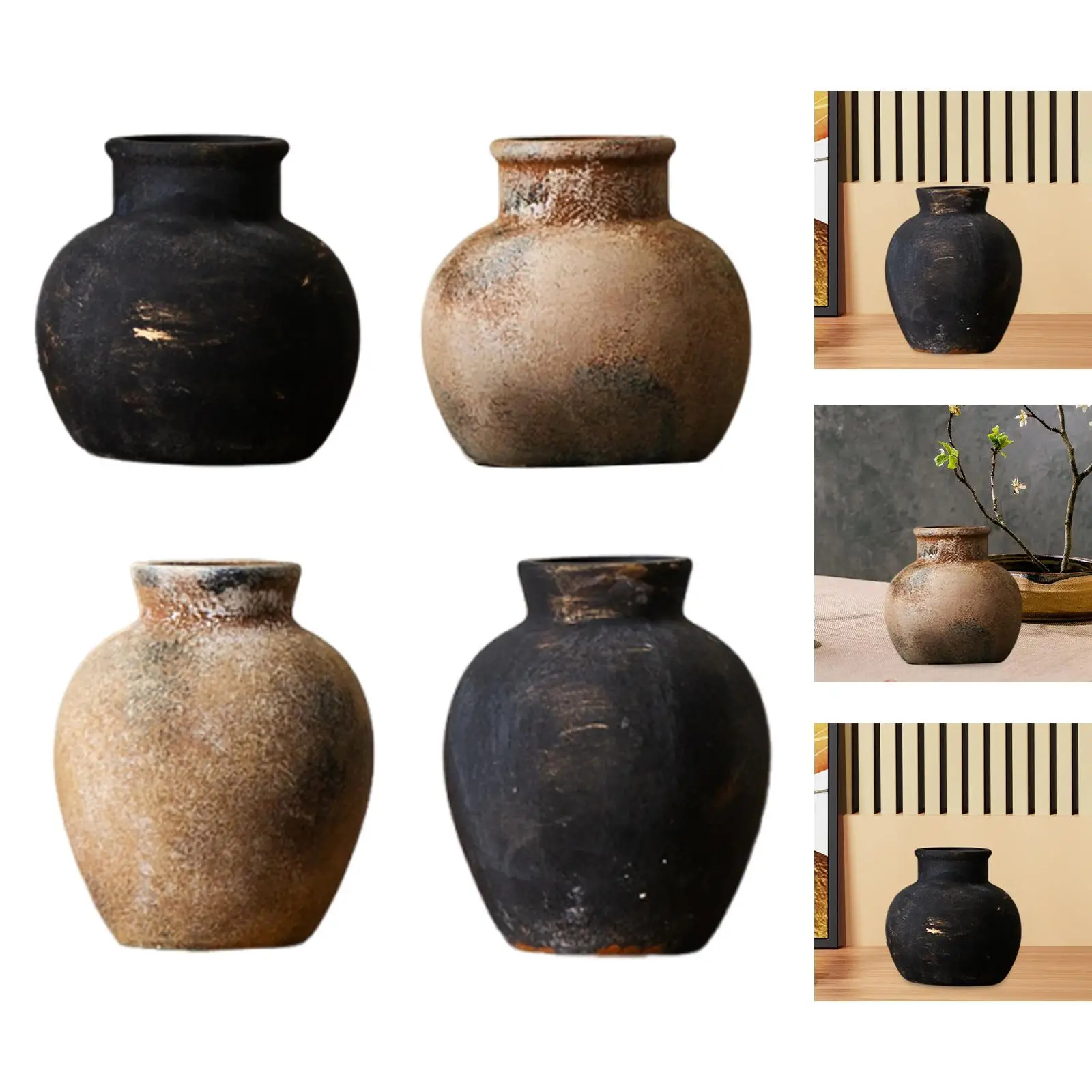 Rustic Ceramic Vase Decorative Wabi Sabi Vase Desktop Farmhouse Flower Vase for Fireplace Housewarming Living Room Office Party