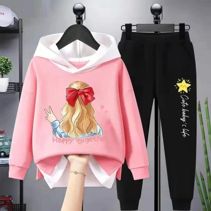 Girl Casual Set 2Pcs Spring Autumn Toddler Girls Cartoon Hooded Coat T-shirt Pants Students Tracksuit kids clothing set girls clothing set