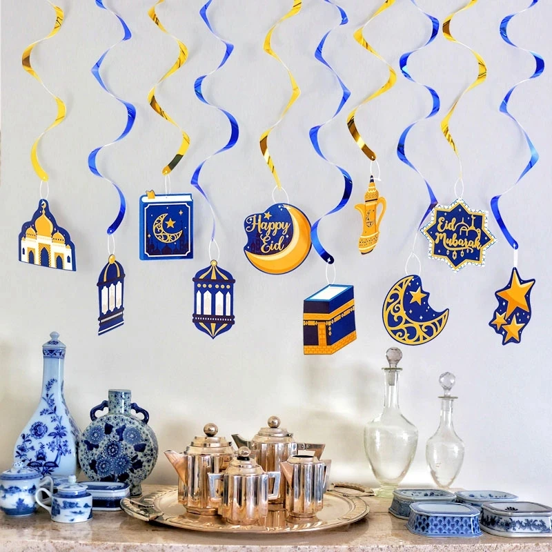 EID Mubarak Banner Glitter Star Moon Letter Paper Bunting Garland Islamic Muslim Party Ramadan Kareem Decorations for Home 2024