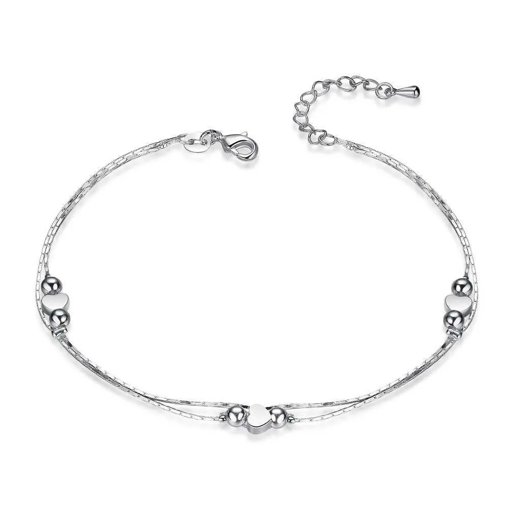 Anklet Bracelets Heart Shaped 925 Sterling Silver Jewelry For Women