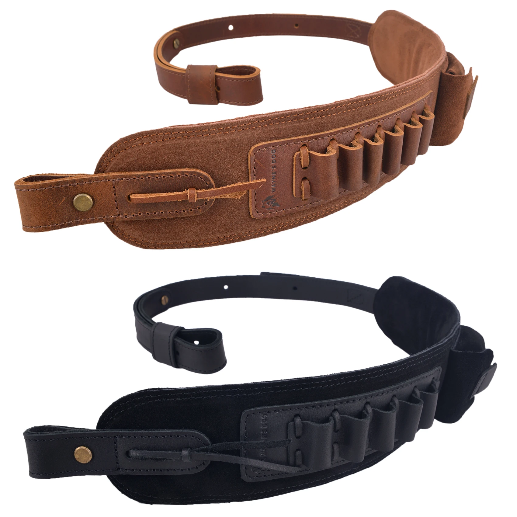 

Wayne's Dog Genuine Leather Gun Sling Slots Strap Hunting Shooting Rifle Shotgun Belt .30/30 .308 .22LR 12GA 16GA 20GA .357