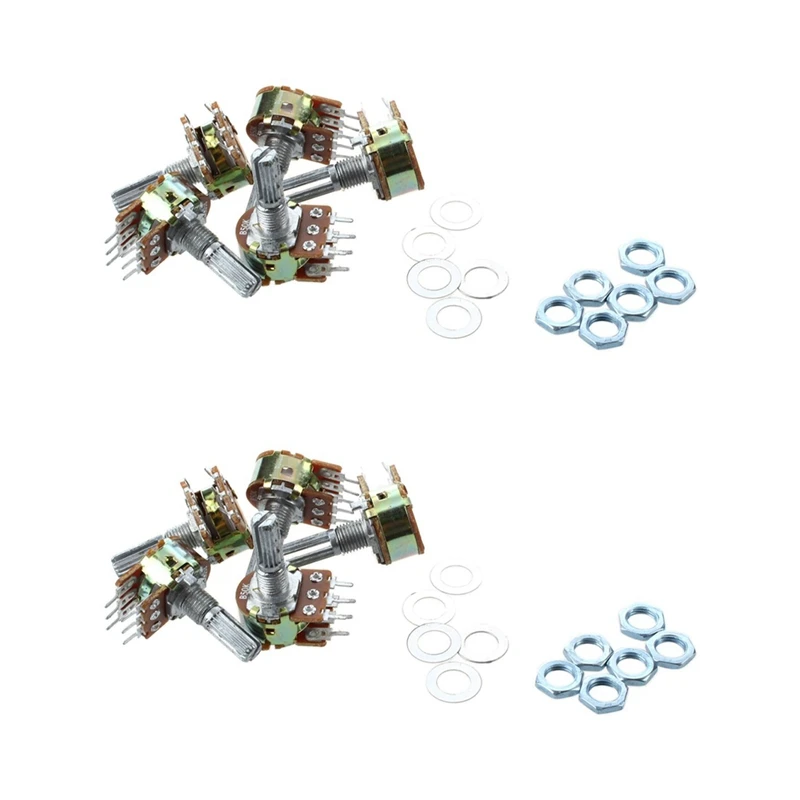 10 Pcs B50K 50K Ohm 6 Pin Potenziometri Rotativi Lineari A Doppio Cono Ad Albero Diviso