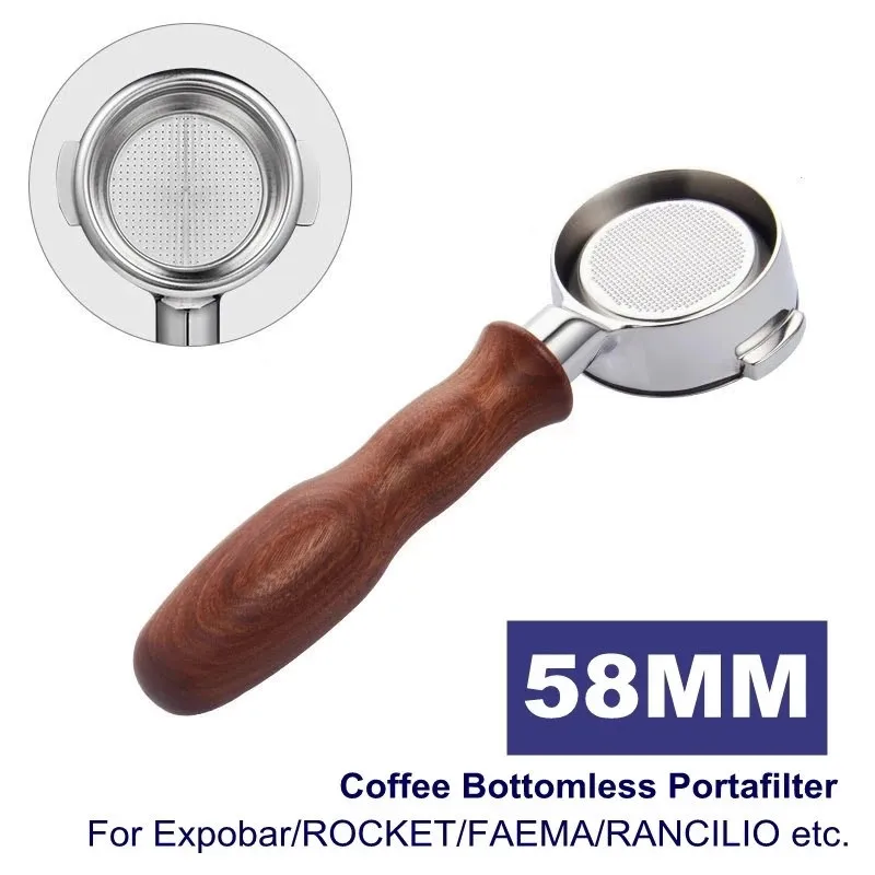 58mm Coffee Stainless Steel Bottomless Portafilter Wood Handle for
