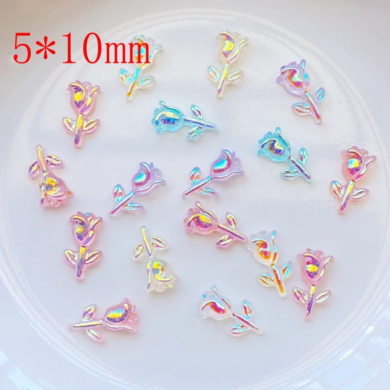 100Pcs New Cute Mini Shiny Little Rose Resin Figurine Crafts Flatback Cabochon Ornament Jewelry Making Hairwear Accessories