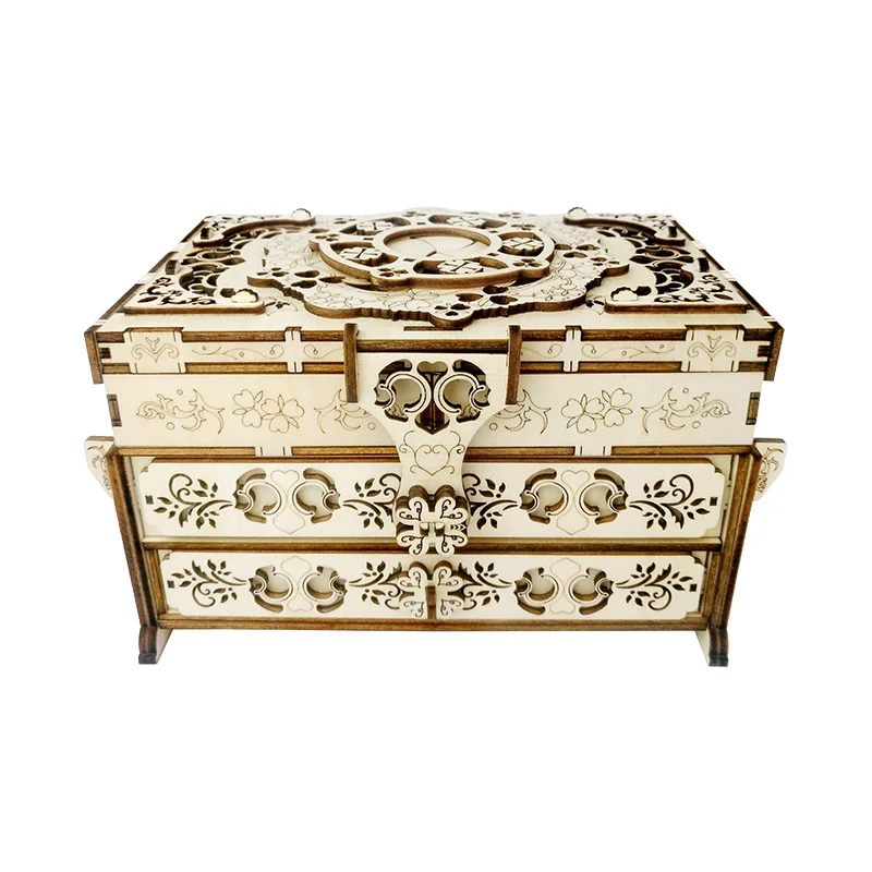 

3D Wooden Puzzle Vintage Jewelry Box Handmade Model DIY Assembly Educational Toy Model Building Kits for Kids Adults Decoration