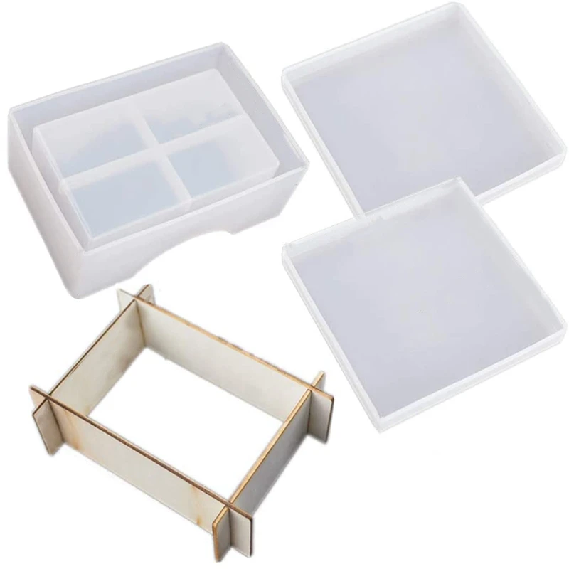 

Square Coaster Storage Box Mold With Square Coaster Mold Silicone Casting Mould DIY Agate Resin Crafts Trinket Organizer