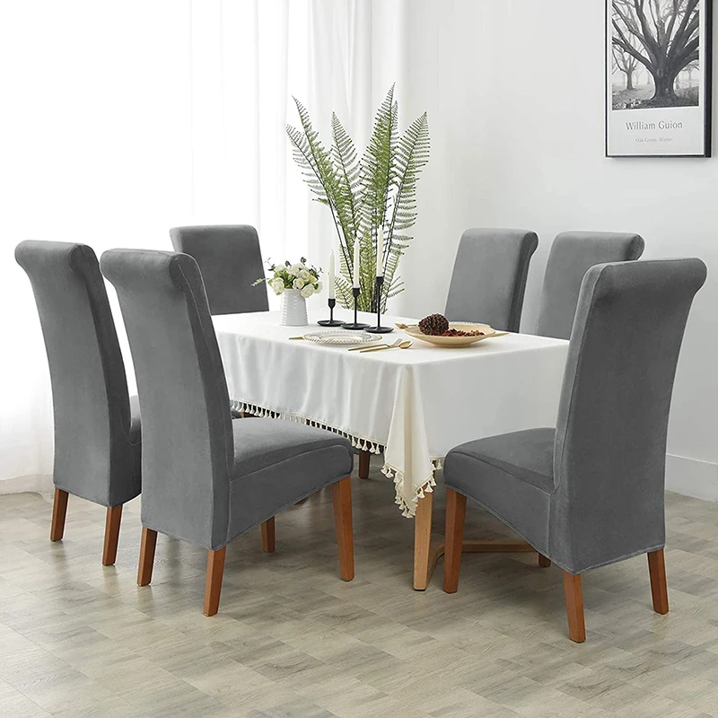 1 PC High Back XL Size Chair Cover Silver Fox Velvet Fabric Stretch Chair Covers For Home Dining Room Wedding Hotel Banquet 6