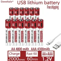 AA + AAA USB charging 1.2V AA 4800mAh rechargeable lithium battery remote control mouse toy battery 4