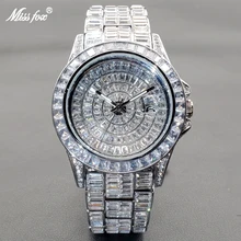 

MISSFOX Fully Baguette Diamond Watches For Men Top Luxury Stainless Steel Automatic Date Wristwatch Hip Hop Ice Out Male Clock