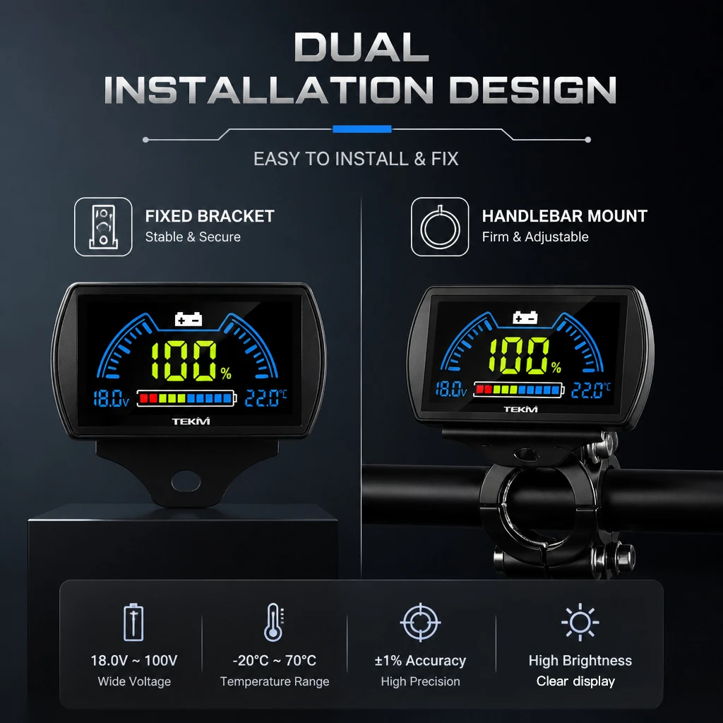 VONTOOL 7-100V DC 전압계 전기 자전거, 오토바이, RV, 태양광 시스템용 배터리 용량 표시기 (고/저 전압 알람 기능 포함)