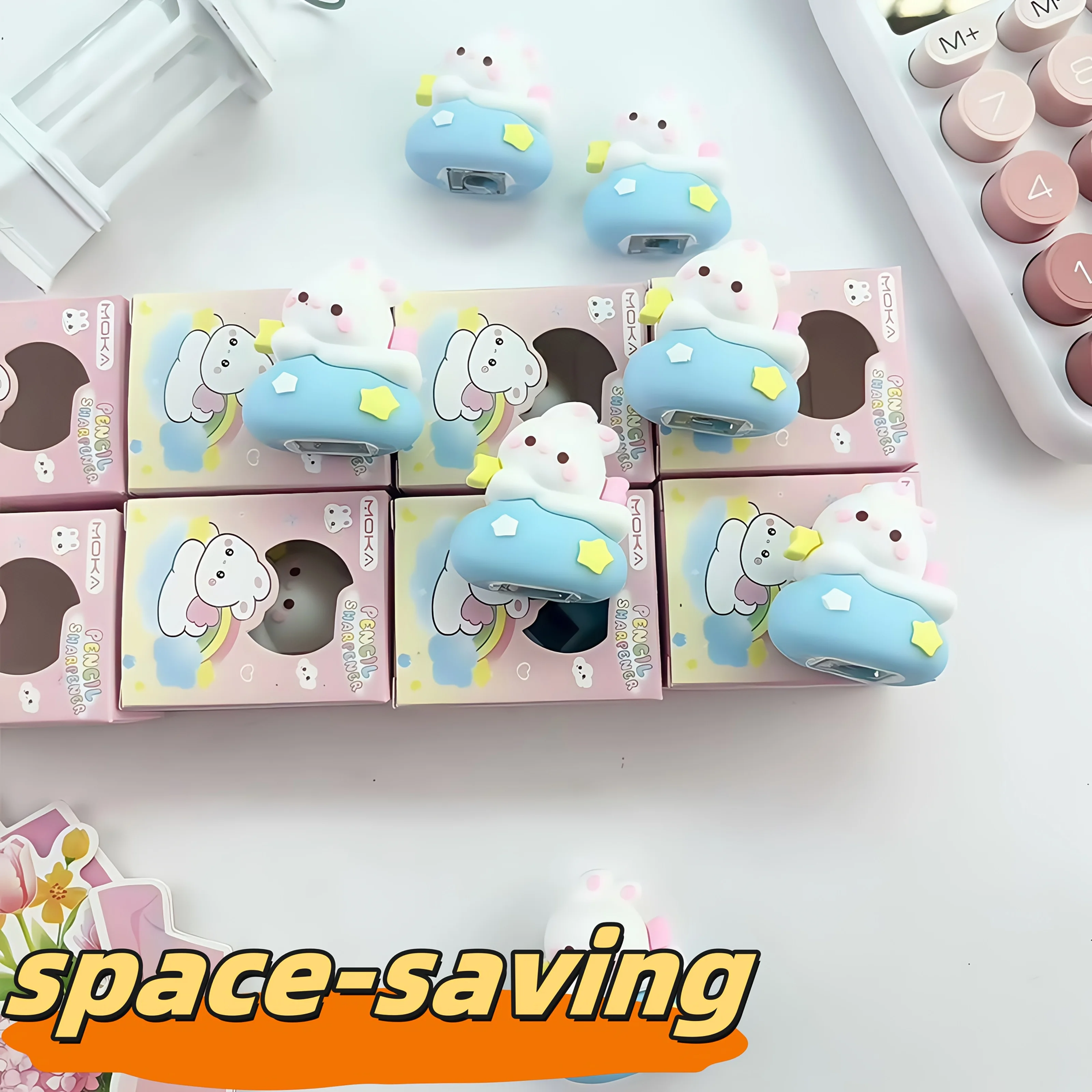 6-Piece Set of Mini Pencil Sharpeners, Desktop Decorations, Cute Strawberry Bunny, Rainbow Bunny Design, Cartoon Cute Pencil Sharpener, Portable Pencil Sharpener for Children and Elementary School Stu - 4