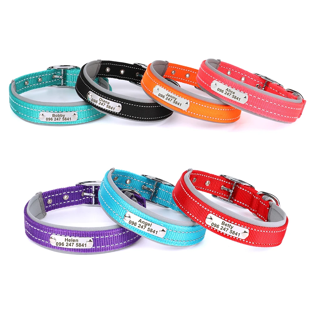 Dog Collar Personalized Reflective Dogs ID Collars Free Engrave Name Collars Adjustable for Small Medium Large Dogs Pet Pitbulls Pet Collar