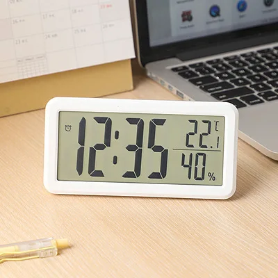LCD Digital Wall Clock Mute Desktop Battery Powered LED Electronic Alarm Clocks Temperature Sensor Bedroom Indoor Wall Clocks digital wall clock