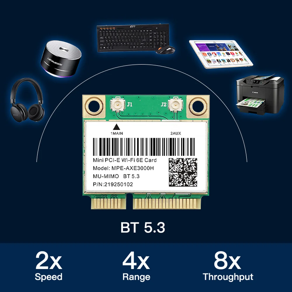트라이 밴드 5374Mbps AX210 미니 pcie Wifi 6E 무선 네트워크 카드 AXE3000H BT5.3 안테나 2.4G/5G/6G 802.11ax MU-MIMO Win10/11