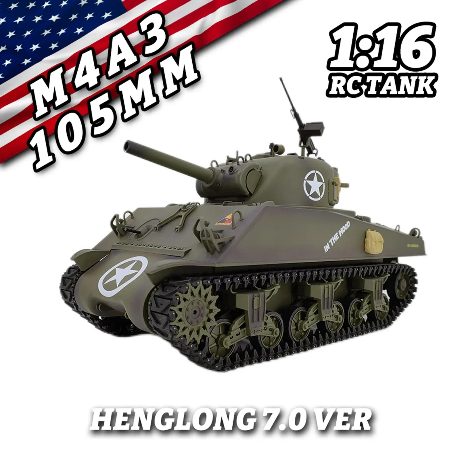 

American M4a3 Remote-Controlled Tank 3898-1 With Gun Barrel Telescopic Multifunctional Combat 1: 16 Rc Competitive Tank Toy Gift