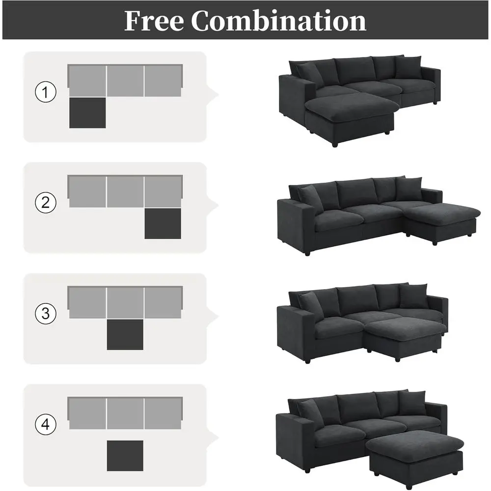 AURELION SHADOW Cloud Sectional black modern sofa