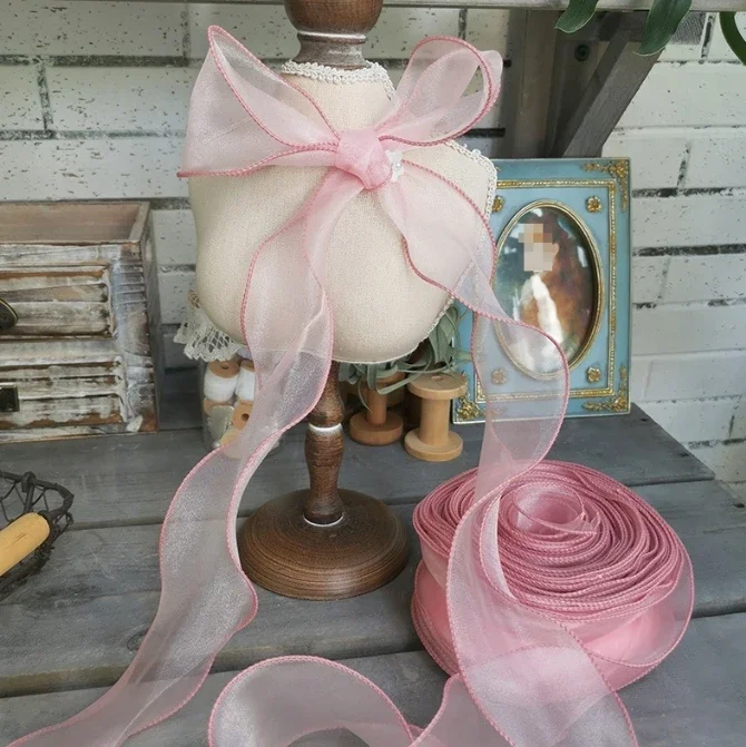 Organza 물결 모양 가장자리 메쉬 리본 스트립, DIY 부케 포장 용품, 수제 활 공예 재료, 축제 파티 장식, 5M