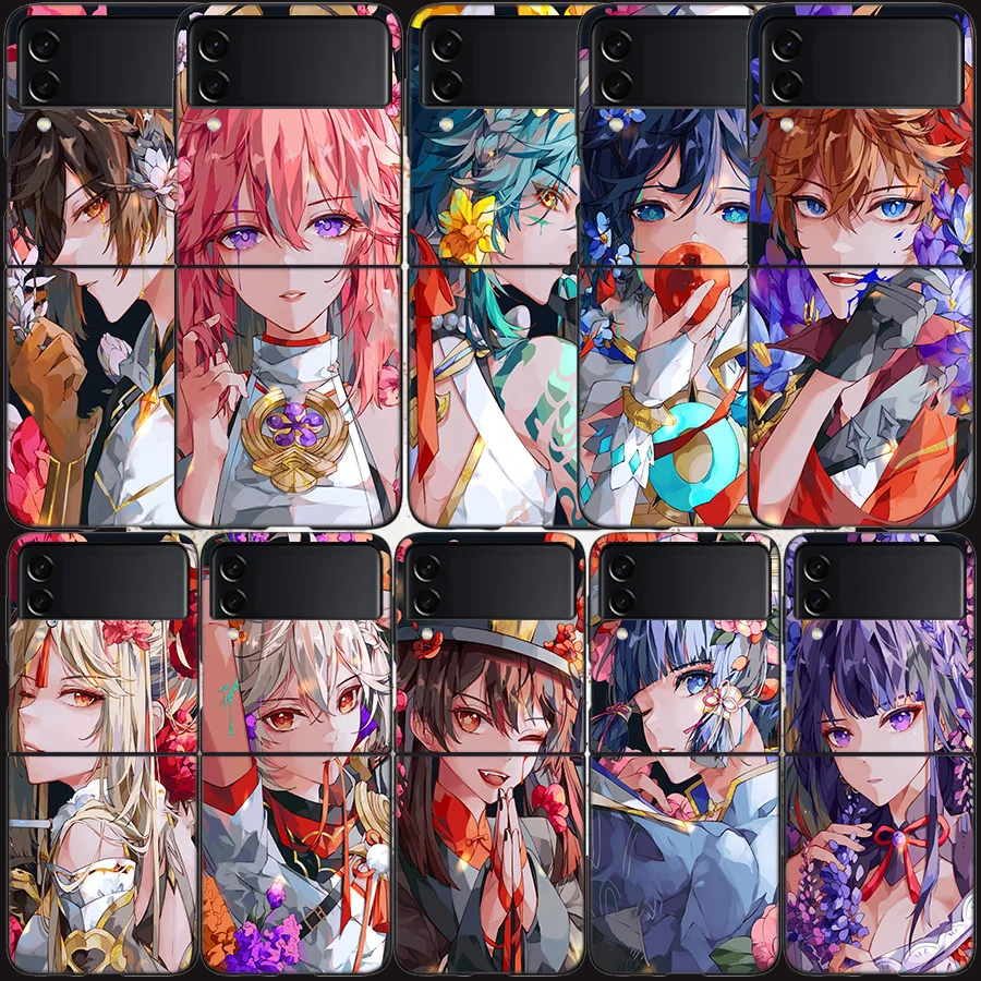 Genshin Impact Raiden Shogun Custodia Per Samsung Galaxy Z Flip 3 Flip 5 4 5G Cover Rigida Nera Per Cellulare Samsung Z Flip 5 5G Luxury