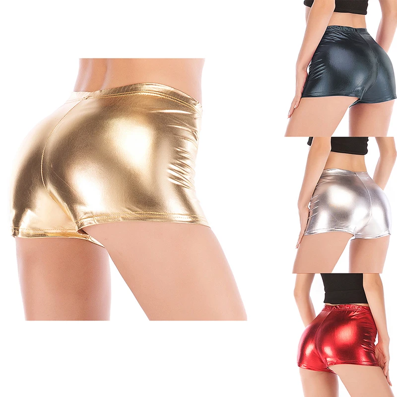 

Sexy Nightclub Leather Shorts Women Mid Waist Bodycon Push Up Black Short Joggers Sports Fitness Womens Sexy Slim Shorts Pant