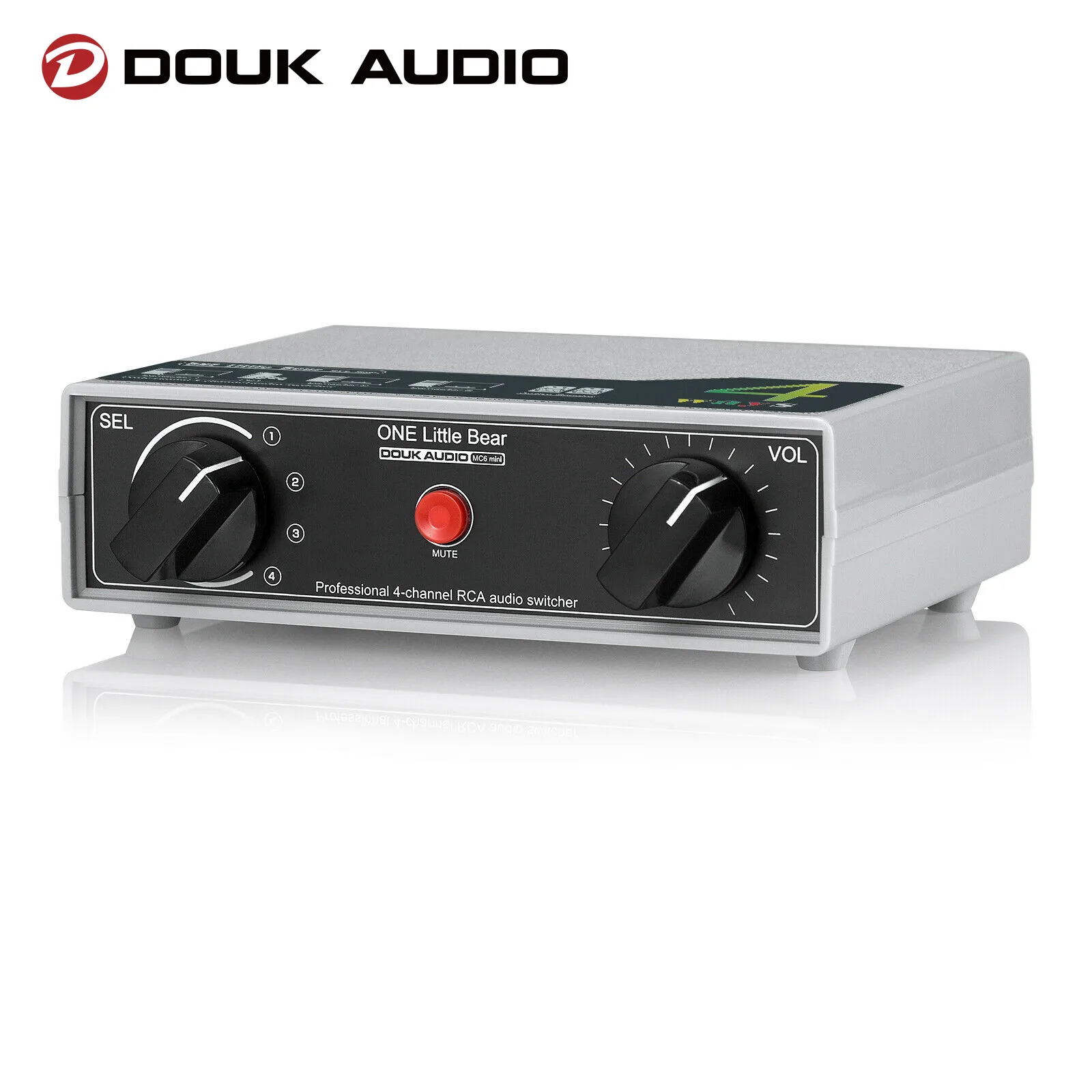 

Douk Audio Mini 4 Channel Analog Audio Switcher with One Key Mute Volume Control RCA Stereo Splitter Box Passive Preamp