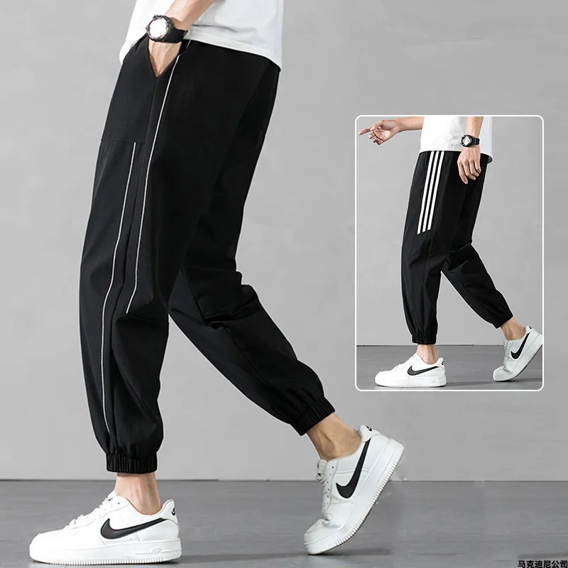 

Black Pants Mens Casual Pants Elastic Waist Sweatpants Side Stripe Pencil Pants Mens Hip Hop Clothing Baggy Jogging Pants