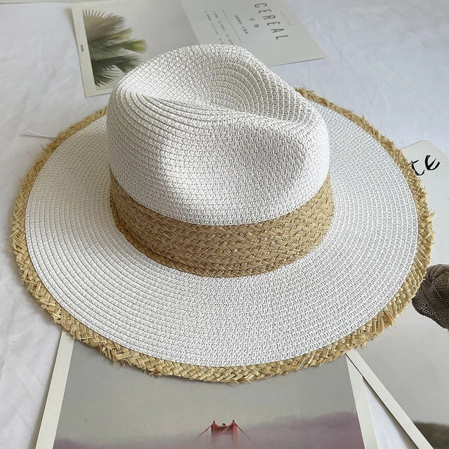 Fringed Brim Panama Hat Wide Brim Sun Hats for Women Straw Fedoras