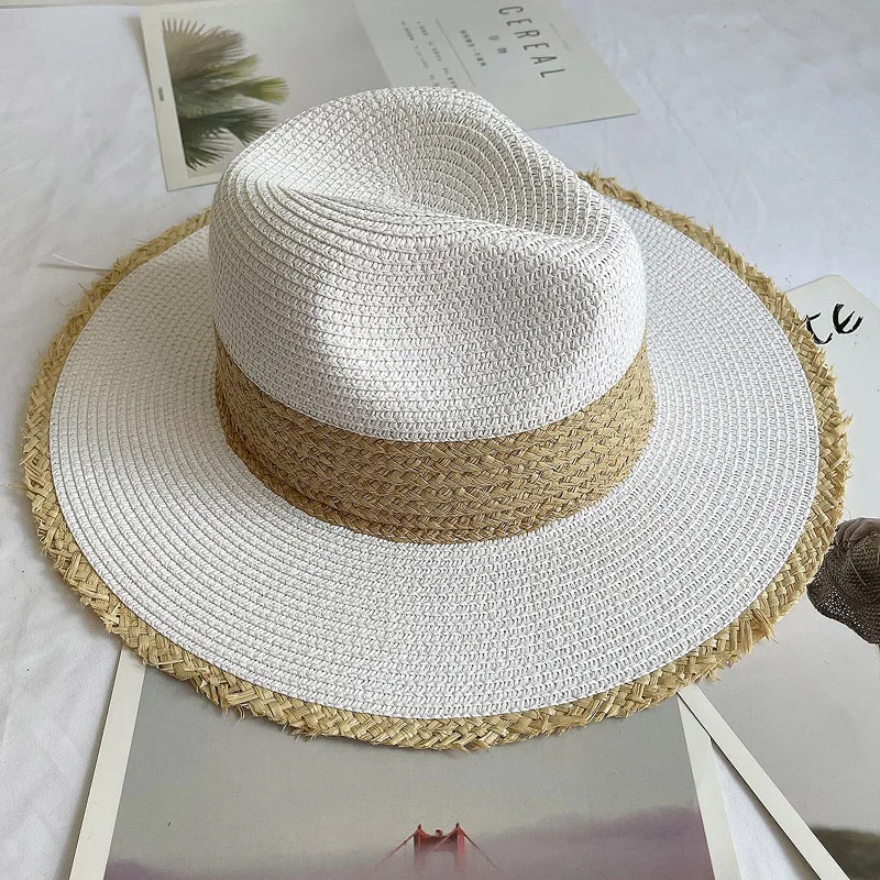 Fringed Brim Panama Hat Wide Brim Sun Hats for Women Straw Fedoras Beach Hat Wide Brim Roll up Straw Hat Kentucky Derby Sun Hat 1
