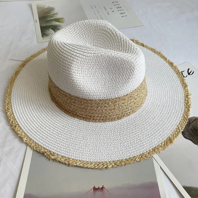 Fringed Brim Panama Hat Wide Brim Sun Hats for Women Straw Fedoras Beach Hat Wide Brim Roll up Straw Hat Kentucky Derby Sun Hat 1