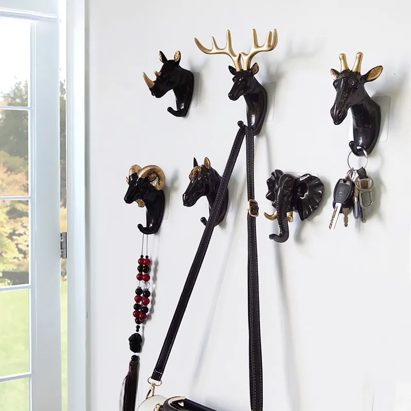 

European Black Gold Clothes Hook Simulation Horse Antlers Wall Decor No-Puching Traceless Simple Hang Hook Fashion Decor Home