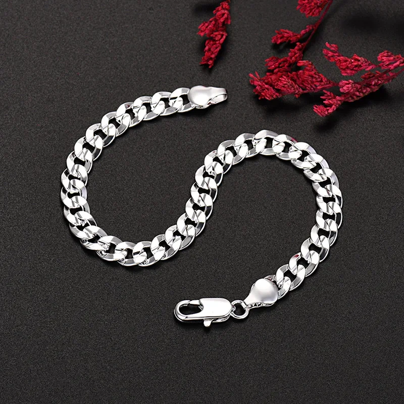 925 Sterling silver charm 7MM Chain bracelets neckalces jewelry set for man women jewelry set,silver jewelry,silver jewelry set