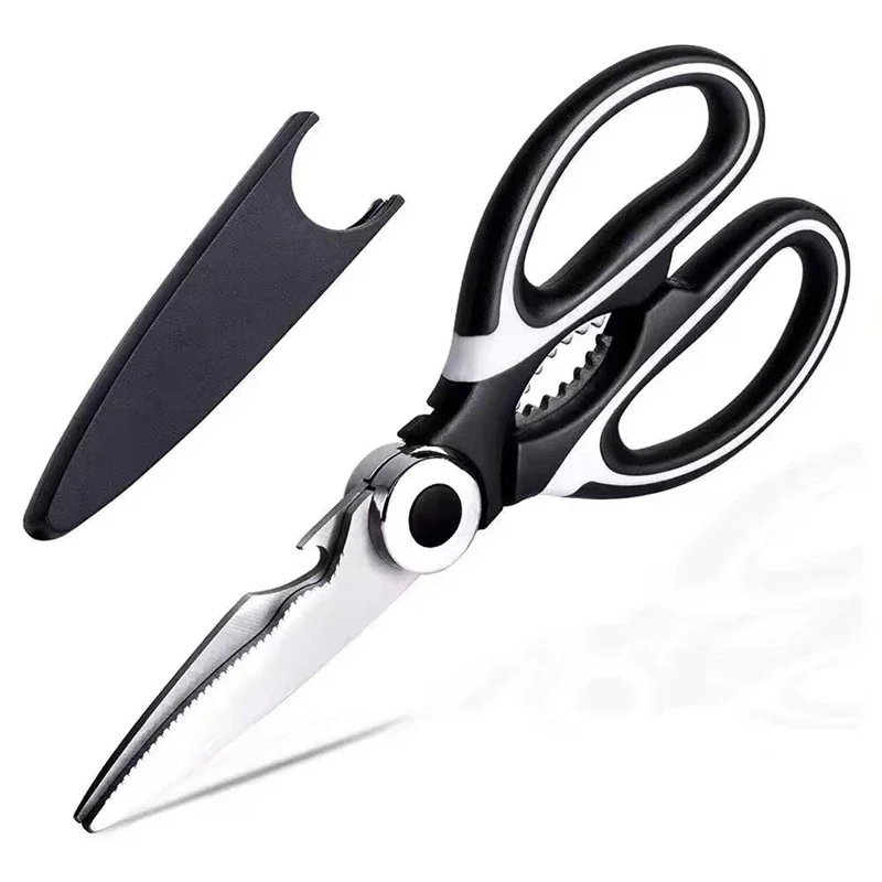 Multi-functional stainless steel kitchen scissors, chicken bone cutters with covers, openable tools for cutting nuts 1