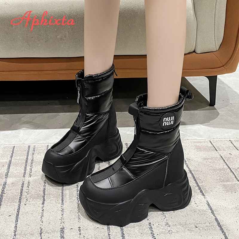Aphixta 7CM Platform Women Ankle Boots Wedge Heels 3cm Height Increasing Fashion Silver Woman Shoes Chunky Heel Zipper Boots