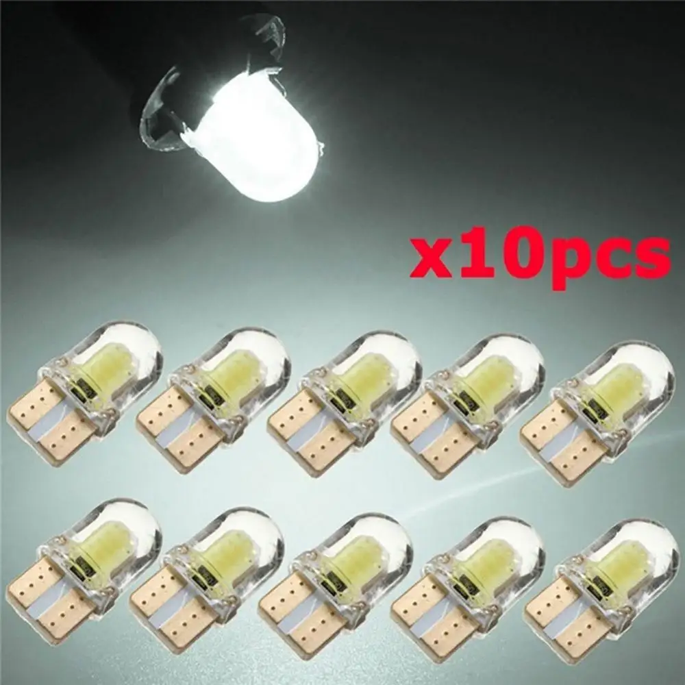 

10Pcs White LED T10 W5W COB Canbus Silicone Car Plate Light Lamp Bulbs