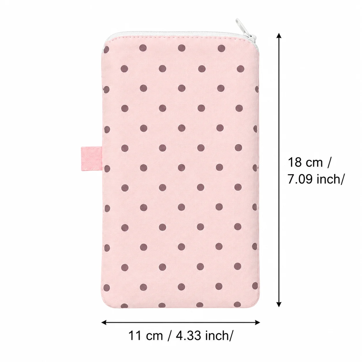 Borsa per telefono rosa a pois da donna, custodia morbida con cerniera e linguetta di apertura per viaggi, borsa a mano, scuola e uso quotidiano - immagine 6